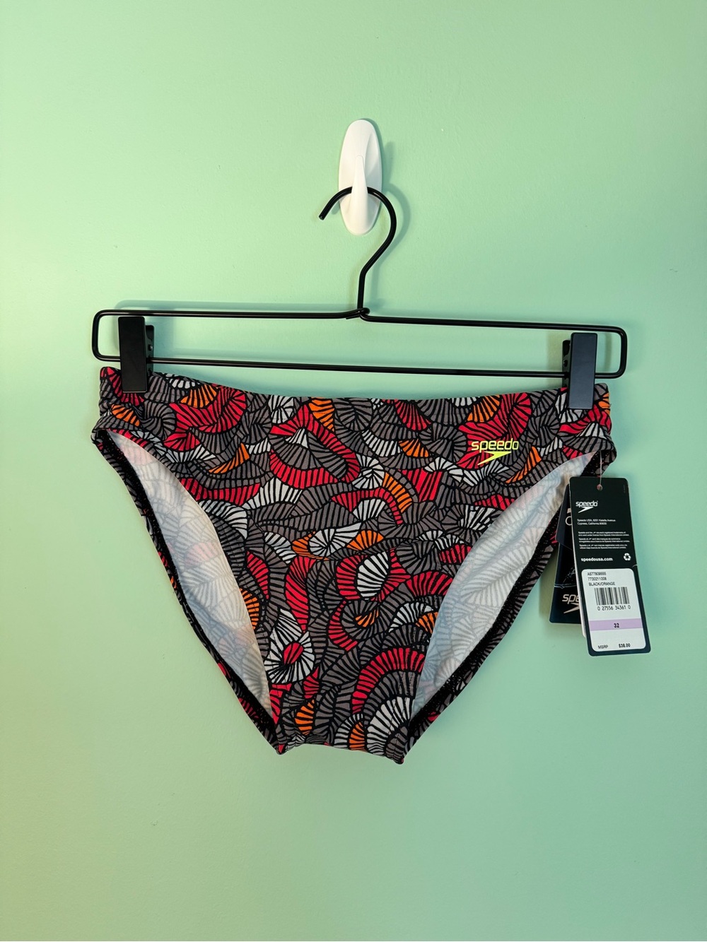 Men’s Speedo Swim Brief in Black/Red/Orange - Size 32 - New With Tags!